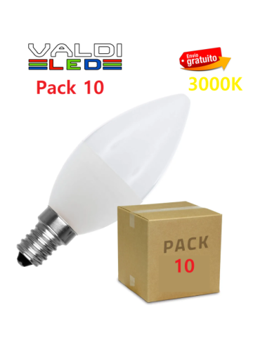 Pack 10 Bombillas LED E14 5W Tipo Vela 3000ºK con Envío Gratis.