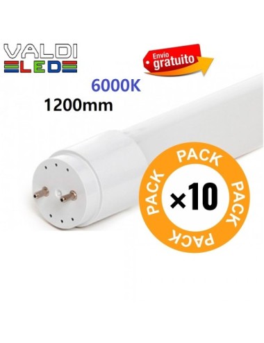 Pack de 10 Tubos Led T8 120cm 18W de Cristal 6000k con Conexión un Lateral y Envío Gratis.