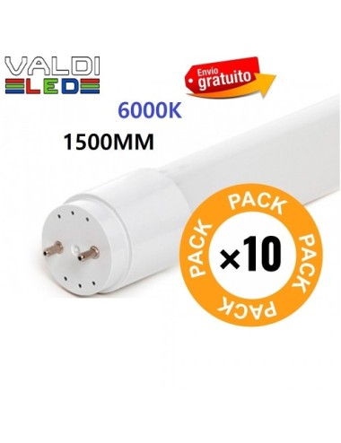 Pack de 10 Tubos Led T8 150cm 22W de Cristal 6000k con Conexión un Lateral y Envío Gratis.
