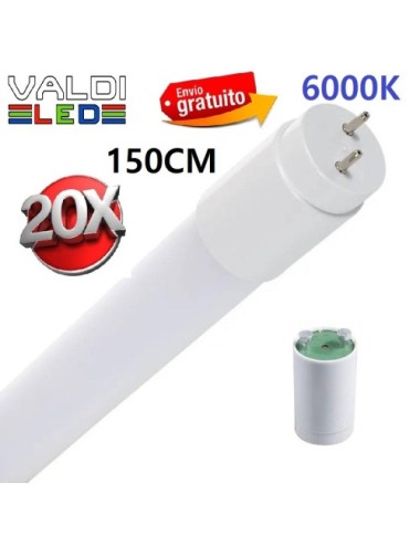 Pack de 20 Tubos Led T8 150cm 22W de Cristal 6000k con Conexión un Lateral y Envío Gratis.