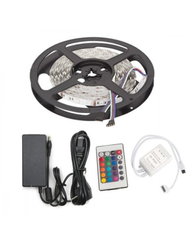 Tira de 300 LEDs 72W SMD5050 12VDC IP33 Multicolor RGB Transformador/Controlador x5M y Envío Gratis.