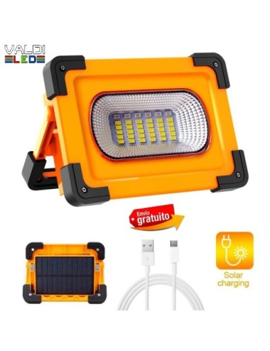 Foco Proyector LED Solar 30w PowerBank Portátil con Batería, Recargable, Luz para trabajo, Recargable USB o Solar, Envío Gratis.