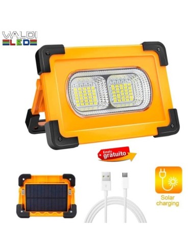 Foco Proyector LED Solar 50w PowerBank Portátil con Batería, Recargable, Luz para trabajo, Recargable USB o Solar, Envío Gratis