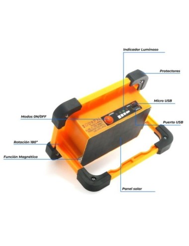 Foco Proyector LED Solar 50w PowerBank Portátil con Batería, Recargable, Luz para trabajo, Recargable USB o Solar, Envío Gratis