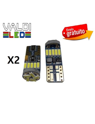 Pack 2 Bombillas LED W5W T10 Canbus Blanco 15 SMD 6000K para Matrícula, Posición e Interior Coche