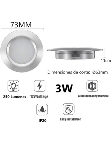 Pack 4 Placas Led a 12v 3w 4000k empotrar Con Envío Gratis, para Caravana, Camper, Autocaravana o instalaciones a 12v