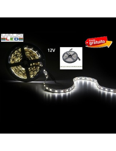 Tira 12v de 300 LED 72W Ip25 6000ºK SMD5050 x5 Metros, Blanco Frío con Envío Gratis.