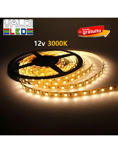 Tira 12v de 300 LED 72W Ip25 3000ºK SMD5050 x5 Metros, Blanco Cálido con Envío Gratis.
