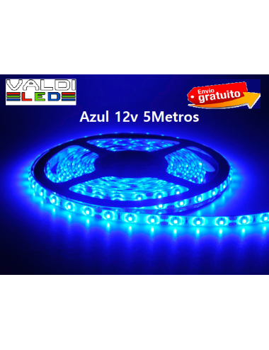 Tira 12v de 300 LED 72W Ip25 Azul SMD5050 x5 Metros, con Envío Gratis.