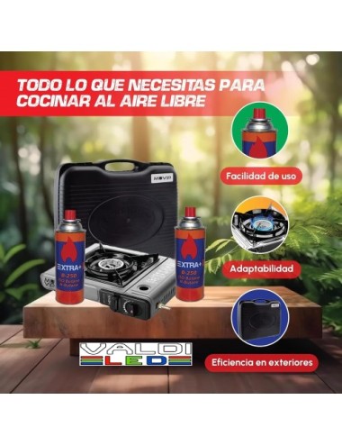 Cocina de Gas Portatil Modelo Dual 1 Fuego + 2 cartuchos de gas + Maletin+ Envío Gratis, con Adaptador de Botella Externa