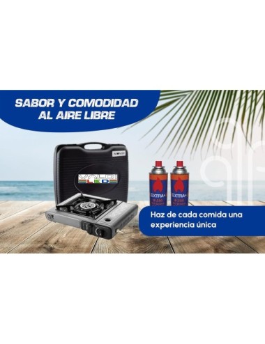 Cocina de Gas Portatil Modelo Dual 1 Fuego + 2 cartuchos de gas + Maletin+ Envío Gratis, con Adaptador de Botella Externa