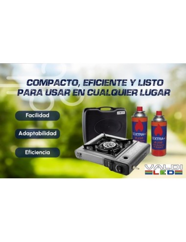 Cocina de Gas Portatil Modelo Dual 1 Fuego + 2 cartuchos de gas + Maletin+ Envío Gratis, con Adaptador de Botella Externa