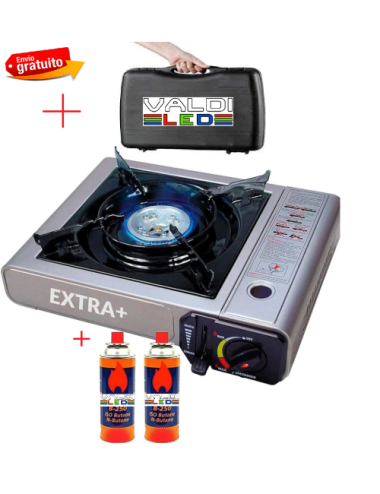 Cocina Hornillo portátil +2 Cartuchos de gas + Maletín y Envío Gratis.