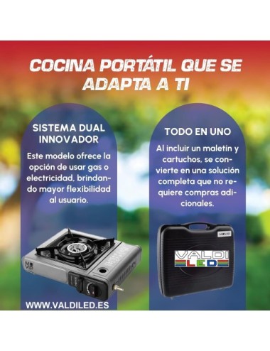 Cocina Hornillo portátil Extra+ dual + 2 botellas de gas + Maletín y Envío Gratis.