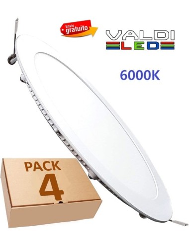 Pack 4 Placas LED 18W 1409Lm 6000ºK Circular para empotrar de 225mm con Envío Gratis.