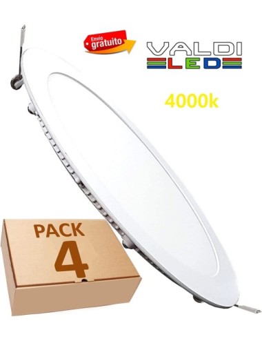 Pack 4 Placas LED 18W 1409Lm 4000ºK Circular para empotrar de 225mm con Envío Gratis.