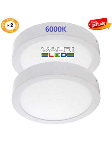Pack 2 Plafones Superficie Led 18W 6000ºK Circular de 210mmx27 con Envío Gratis.