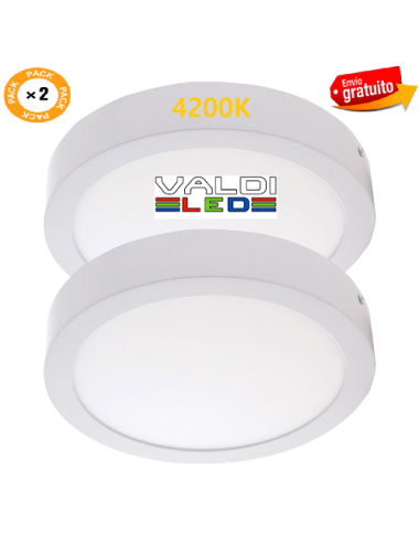 Pack 2 Plafones Superficie Led 18W 4200ºK Circular de 210mmx27 con Envío Gratis.