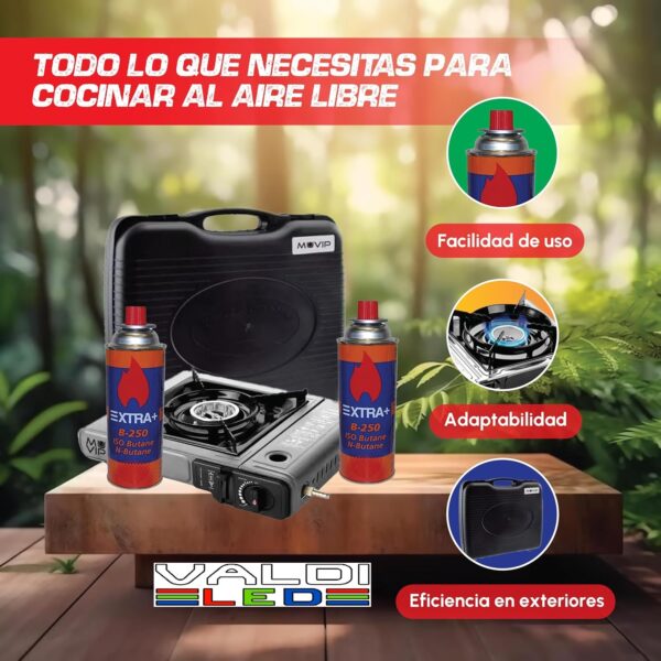 Cocina de Gas Portatil Modelo Dual 1 Fuego + 2 cartuchos de gas + Maletin+ Envío Gratis, con Adaptador de Botella Externa